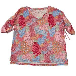 Talbots Short Sleeve Floral Top Petite Medium Blouse Bloomcore